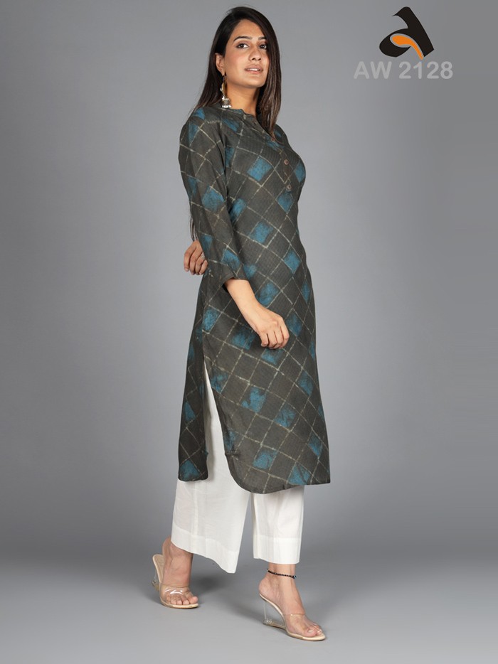 Handcrafted Mossy Bronze and Teal Pathani Style Kurta