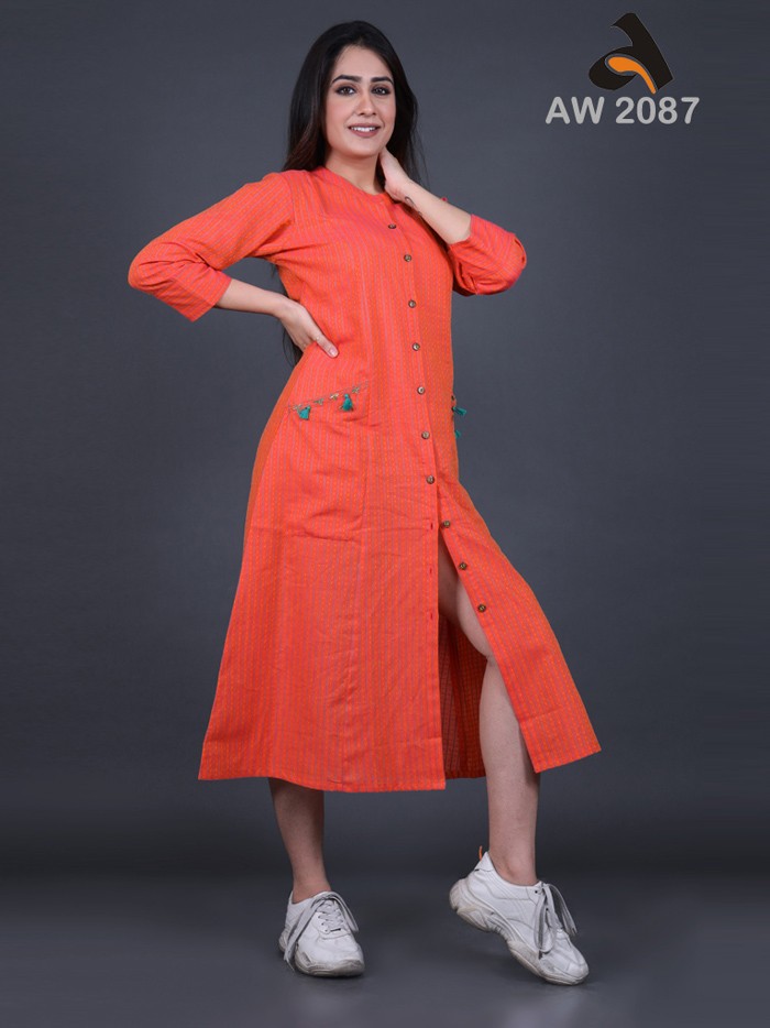 Burnt Orange South Cotton Dobby A-Line Dress