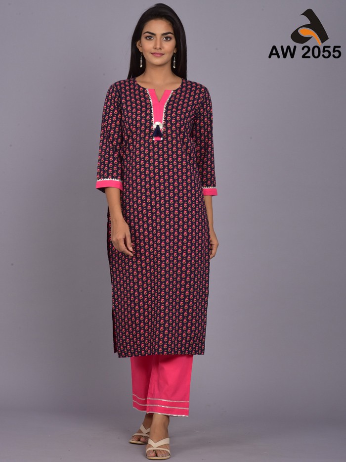 Elegant Small Booti Print Cotton Kurta and Pant Set