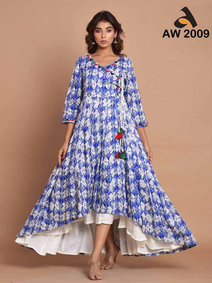 Vintage-Inspired Angarkha-Style 2-Piece Attached Flairy Dress