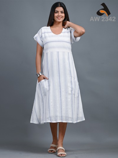 White Handloom Cotton Dress...