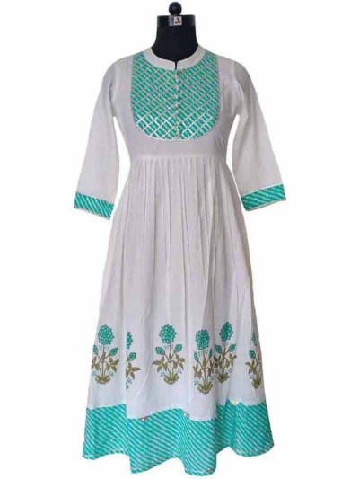 White and Rama Green Frock...
