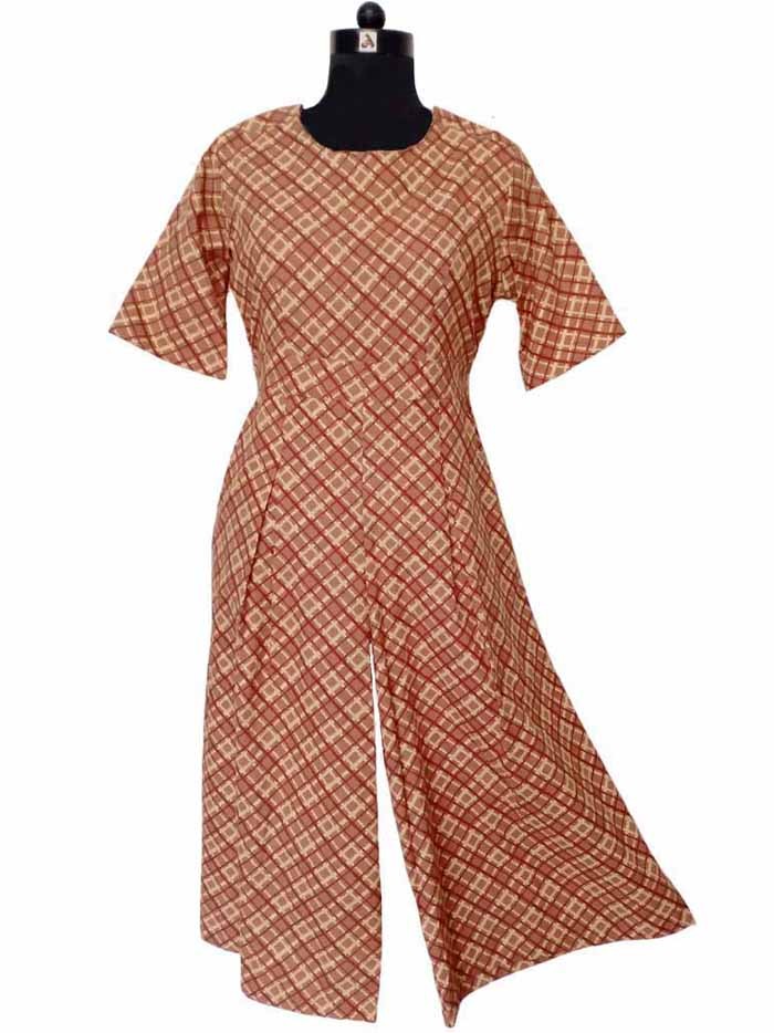 Cocoa Print Jumpsuit With Exquisite Comfortable Zipper Closure