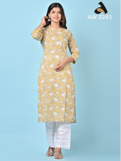Women's Yellow Floral Kurta Pant Set - Geeta Fashion | Printed kurti, Kurta  with pants, Cotton bottoms